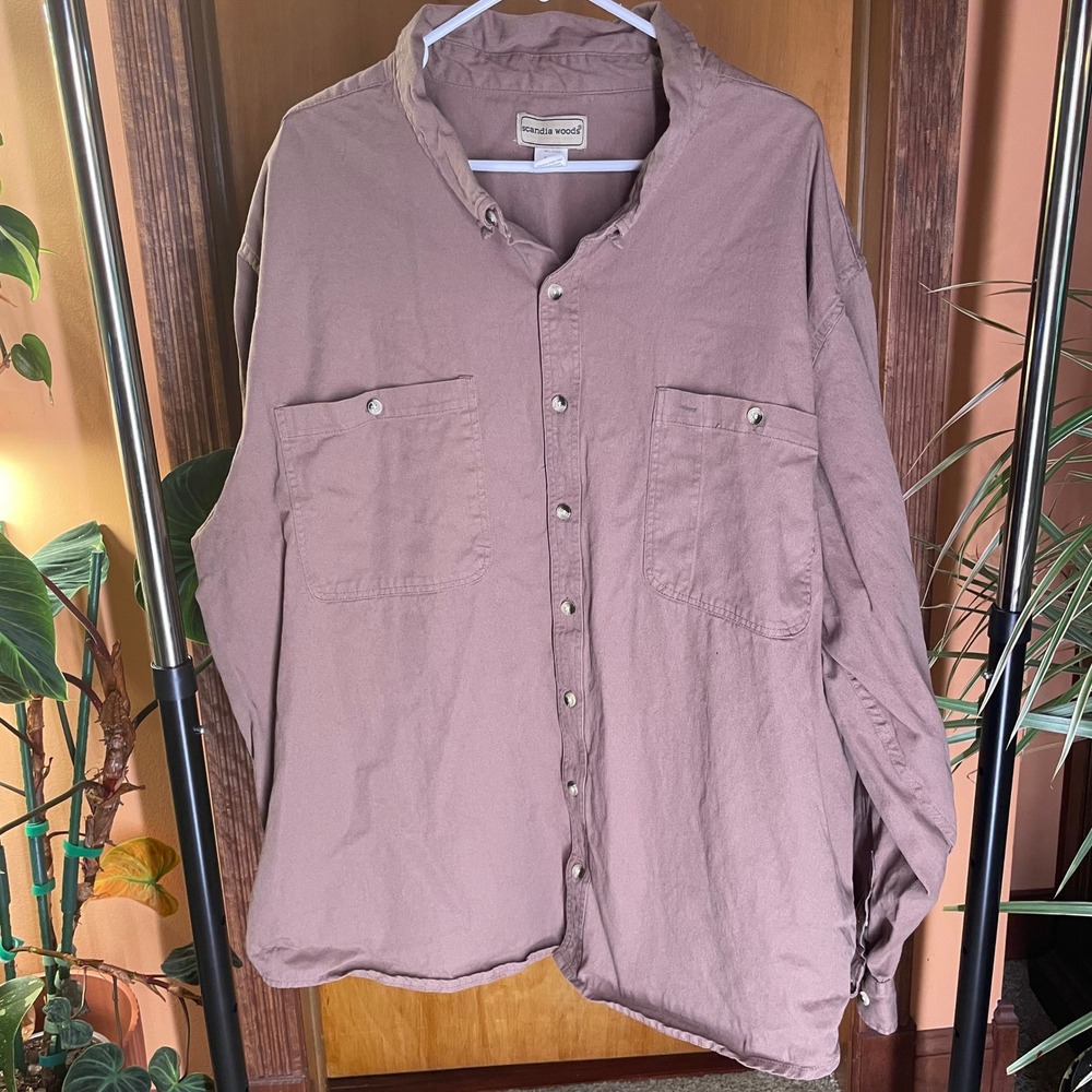Scandia Woods Mens 4XL Tall Bark Brown Cotton Twill Button Down Work Shirt